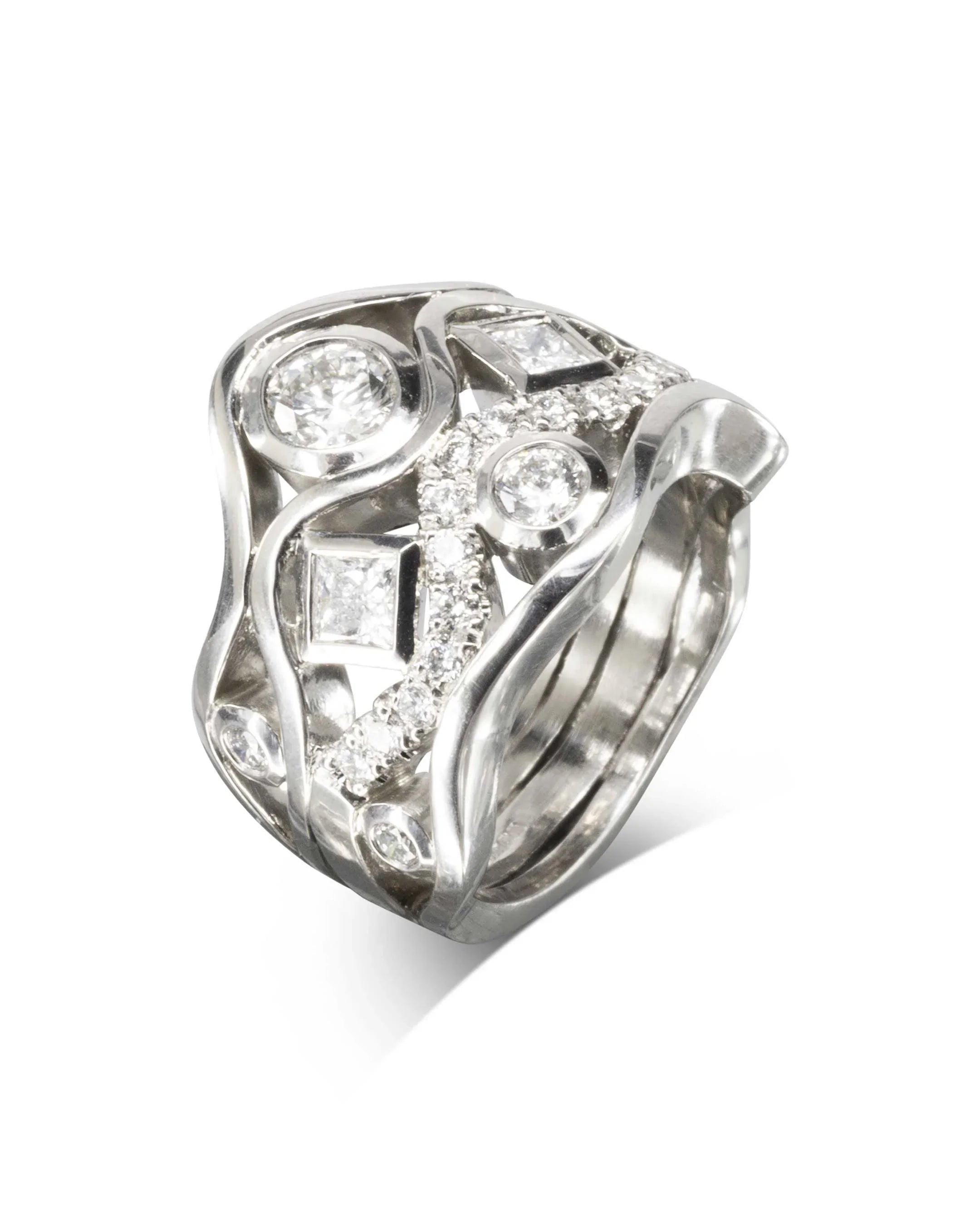 Wave Five Strand Unusual Diamond Ring Ring Pruden and Smith