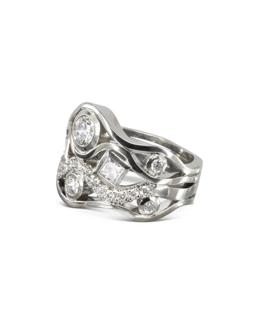 Wave Five Strand Unusual Diamond Ring Ring Pruden and Smith