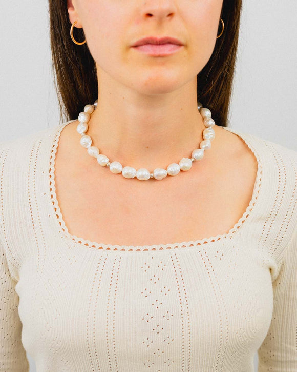 White Baroque Pearl with Gold Nuggets Necklace Necklace Pruden and Smith