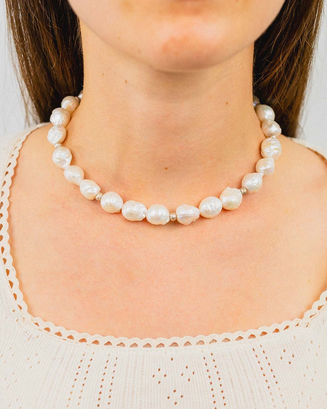 White Baroque Pearl with Gold Nuggets Necklace Necklace Pruden and Smith