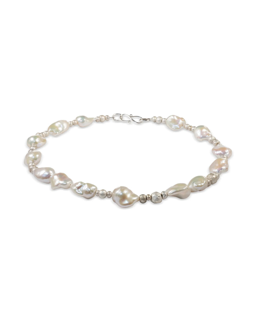 Irregular White Baroque Pearl with Silver Nuggets Necklace Necklace Pruden and Smith
