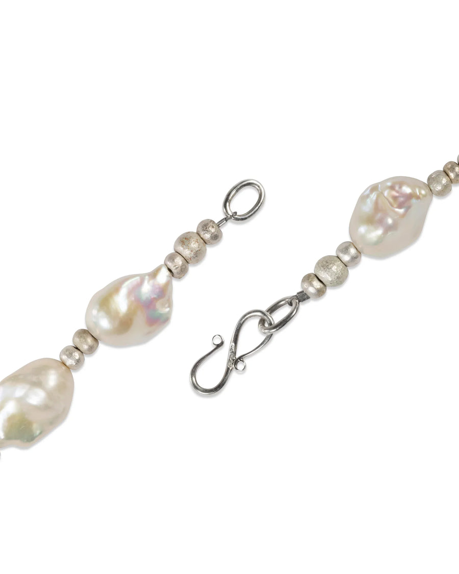 White Baroque Pearl with Silver Nuggets Catch Necklace Pruden and Smith