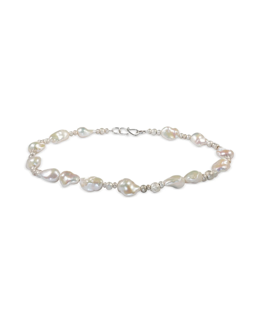 Unique White Baroque Pearl with Silver Nuggets Necklace Necklace Pruden and Smith