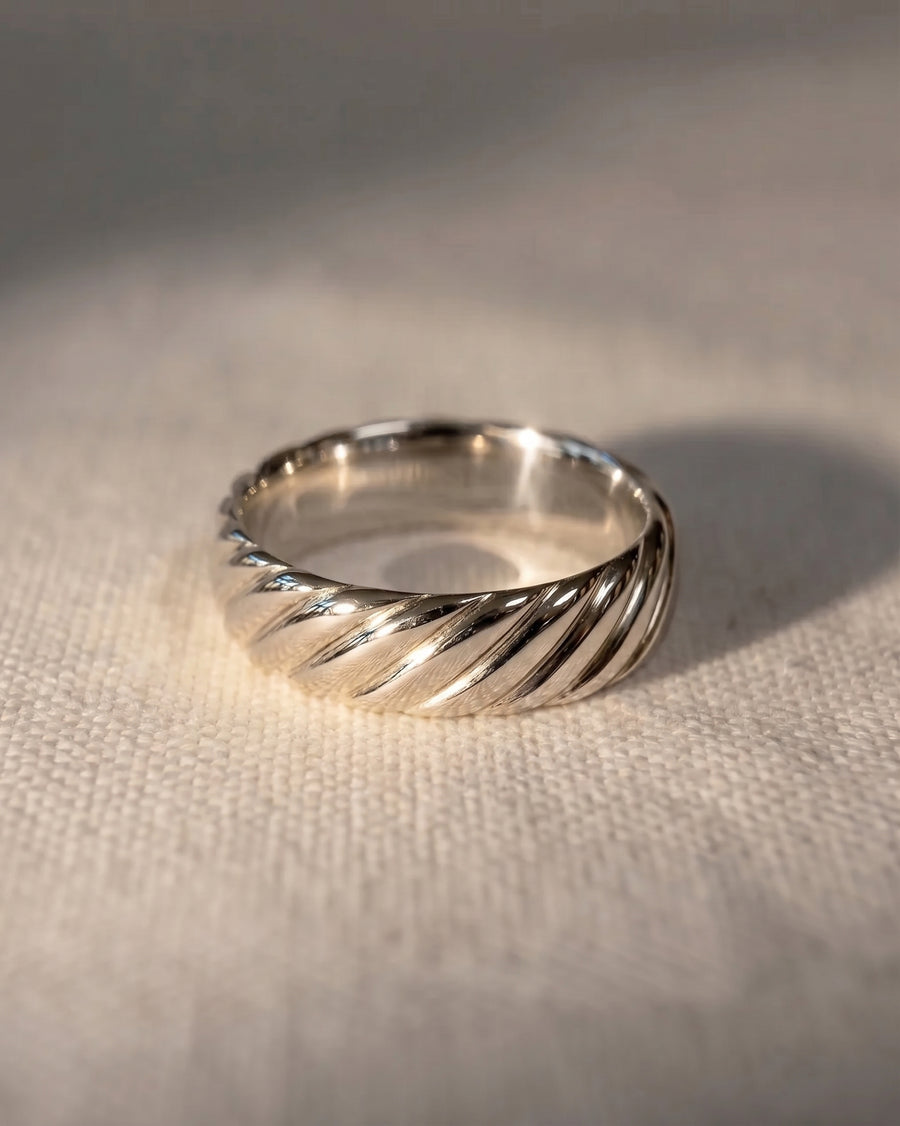 white gold twisted mens wedding ring - material shot