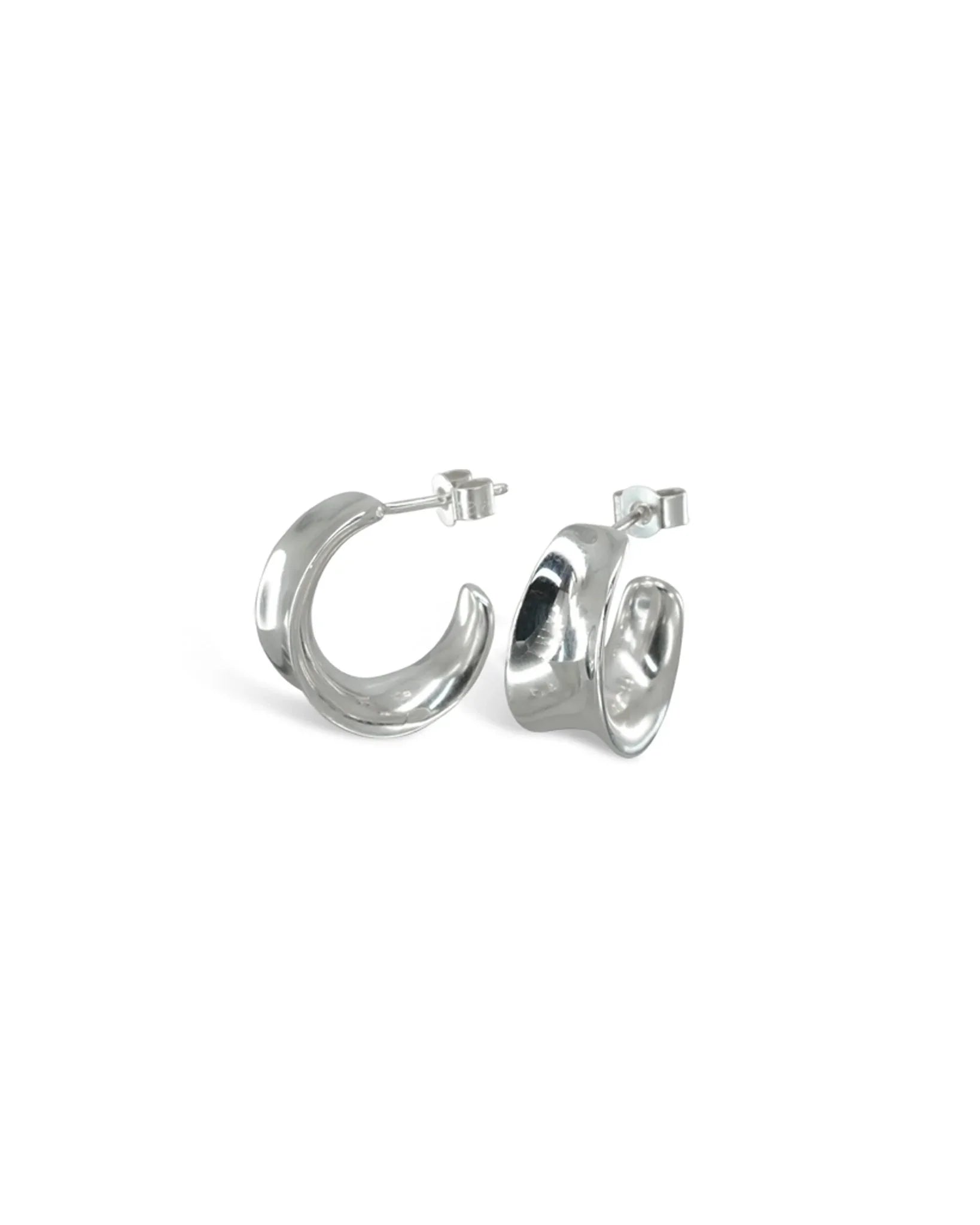 Wide Concave Silver Mini Hoop Earrings Earrings Pruden and Smith