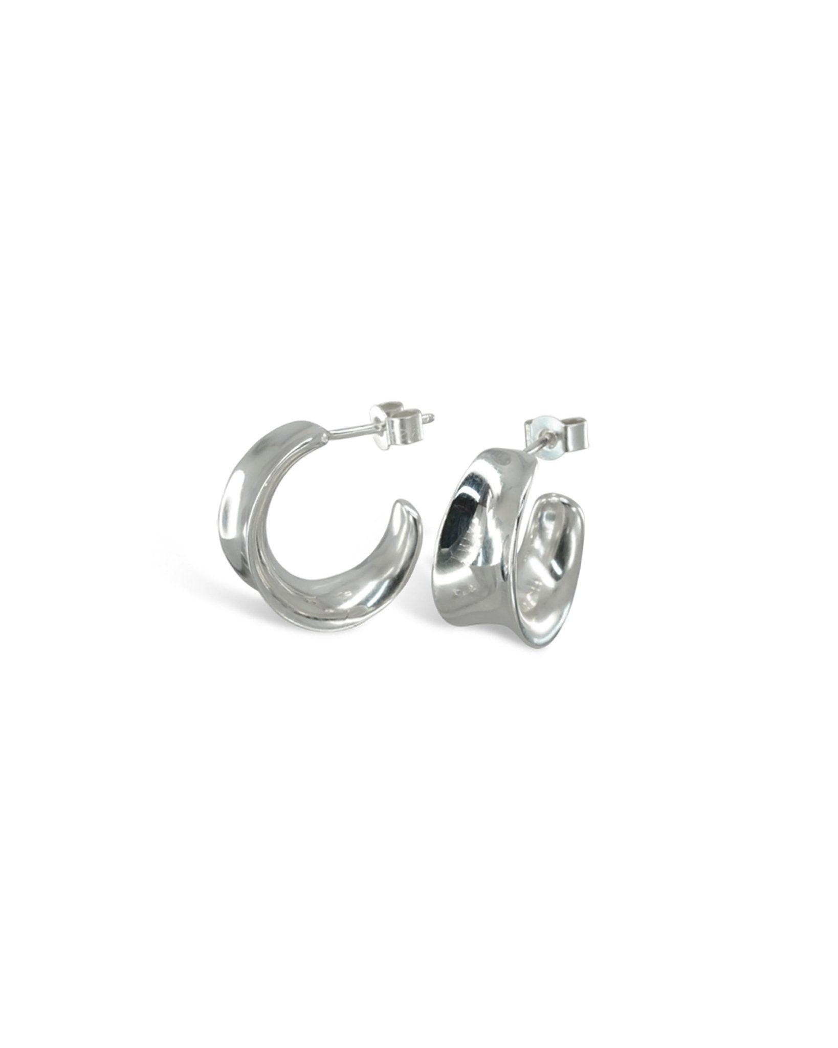 Wide Concave Silver Mini Hoop Earrings Earrings Pruden and Smith