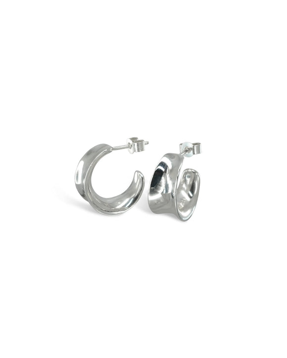 Wide Concave Silver Mini Hoop Earrings Earrings Pruden and Smith
