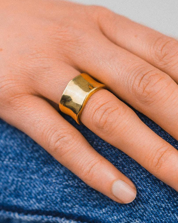 Wide Gold Side Hammered Wedding Ring Ring Pruden and Smith