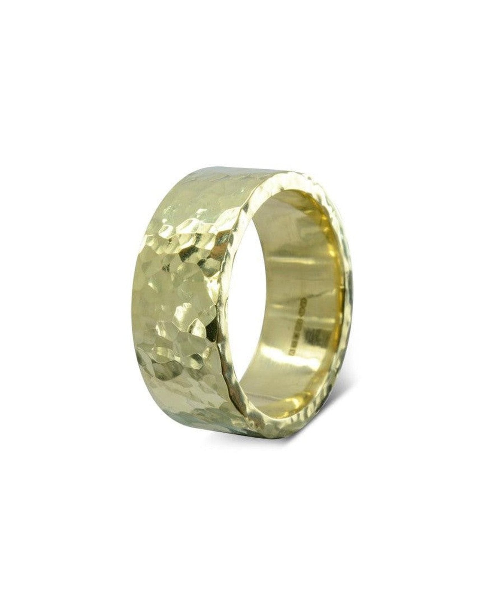 Wide Hammered Gold Wedding Band Ring Pruden and Smith