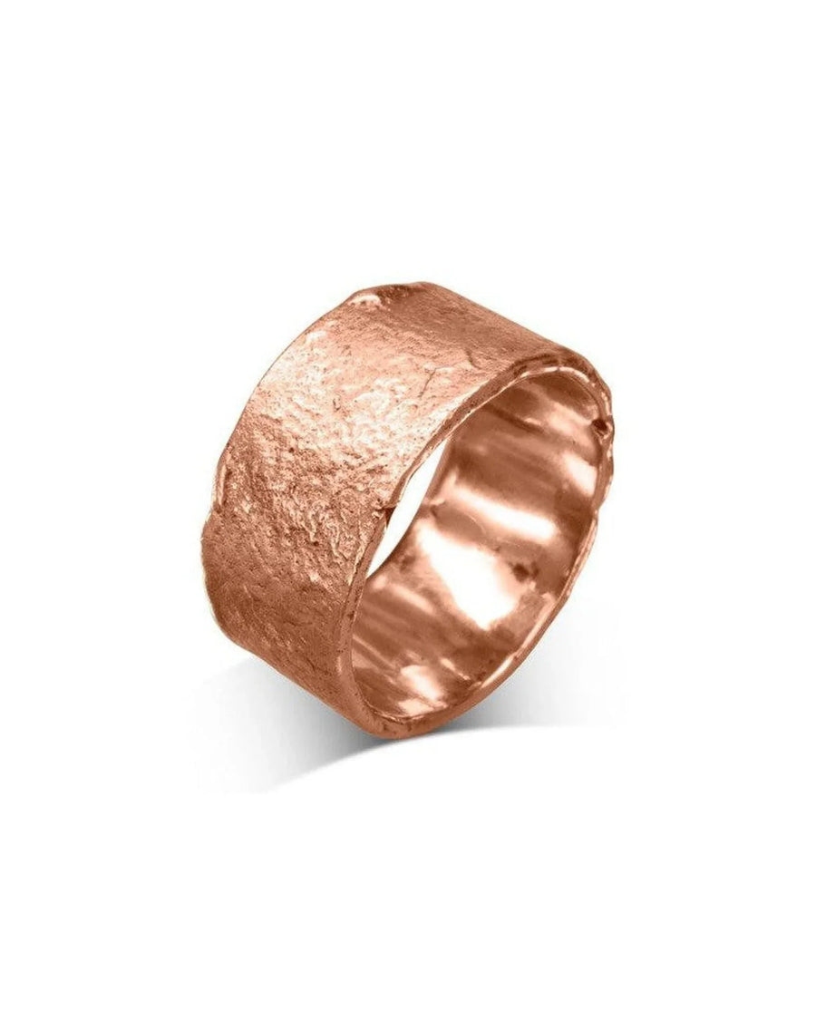 Wide reticulated wedding band with a textured rose gold finish, handmade jewellery style
