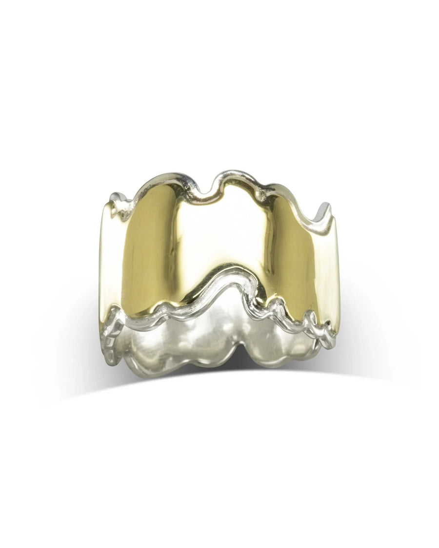 Wide Wavy Wedding Band Two Colour Gold Ring Pruden and Smith