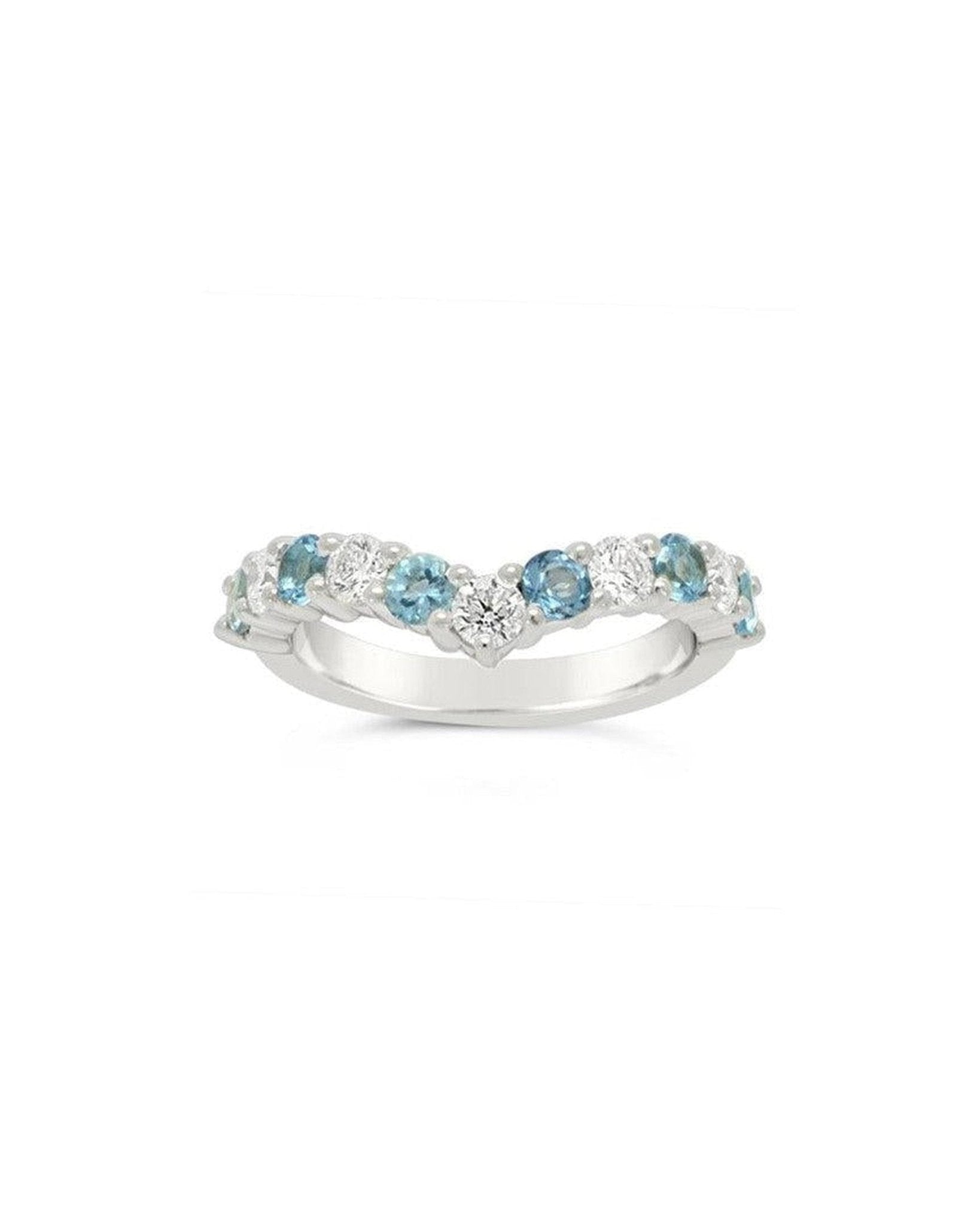 Wishbone Half Eternity Diamond Aquamarine Ring Ring Pruden and Smith