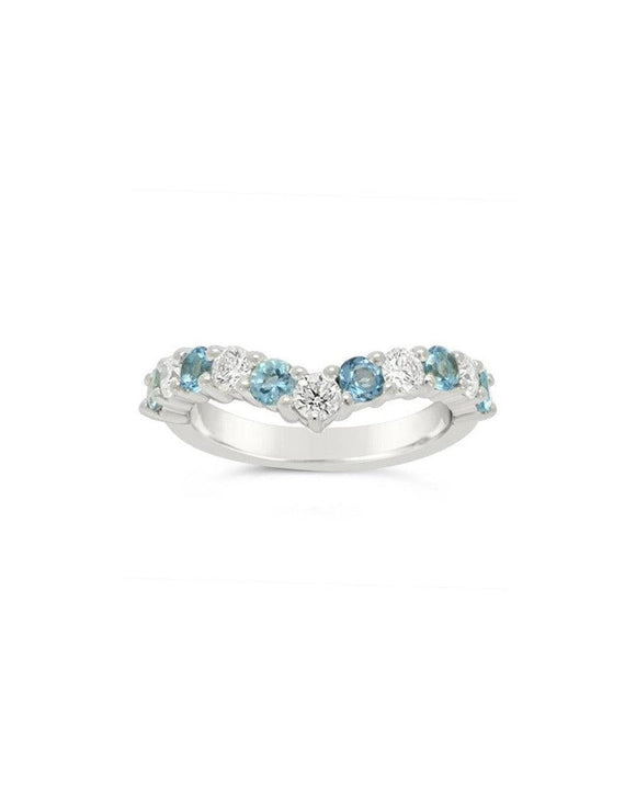 Wishbone Half Eternity Diamond Aquamarine Ring Ring Pruden and Smith