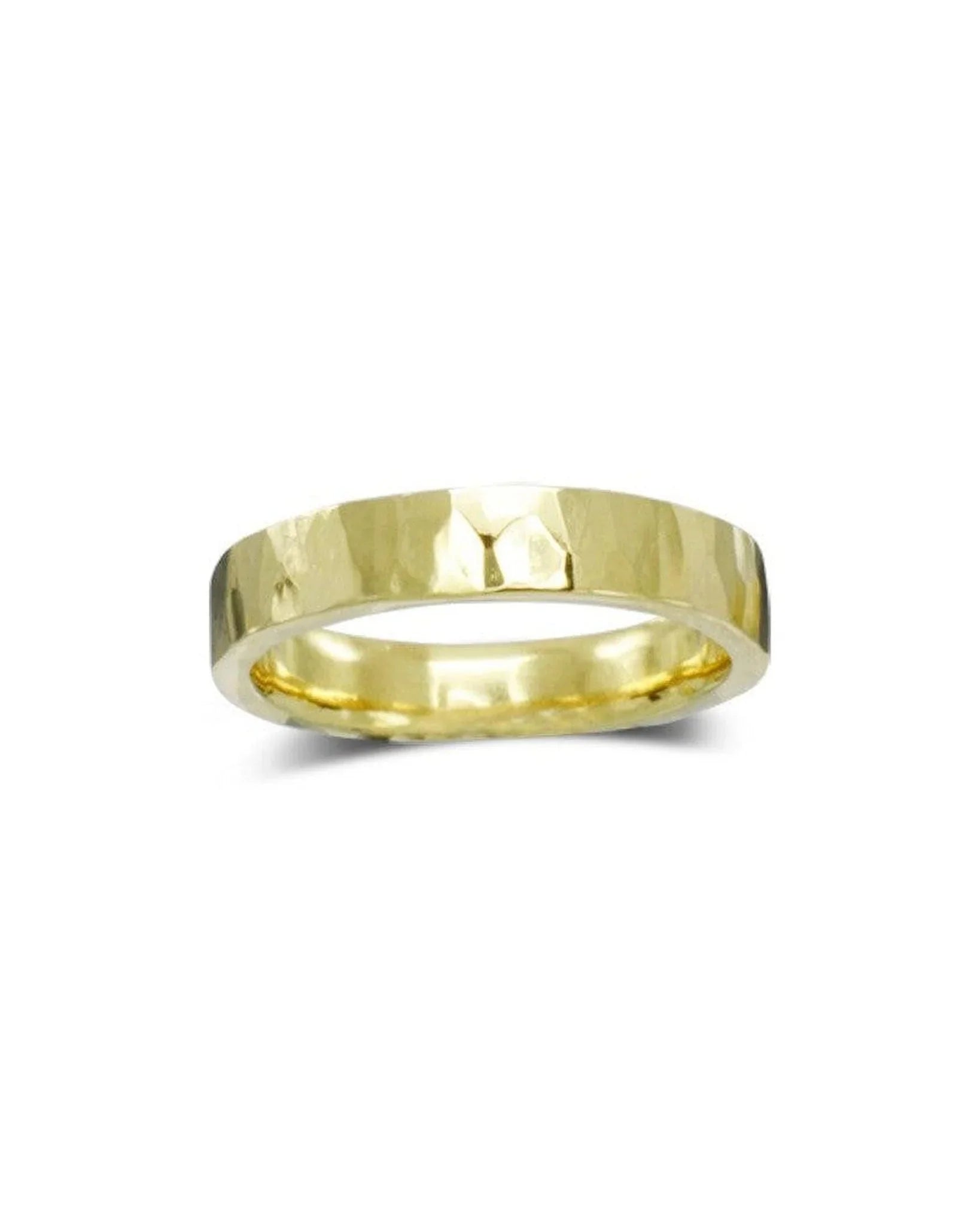 Hammered Flat Yellow Gold Wedding Ring Ring Pruden and Smith