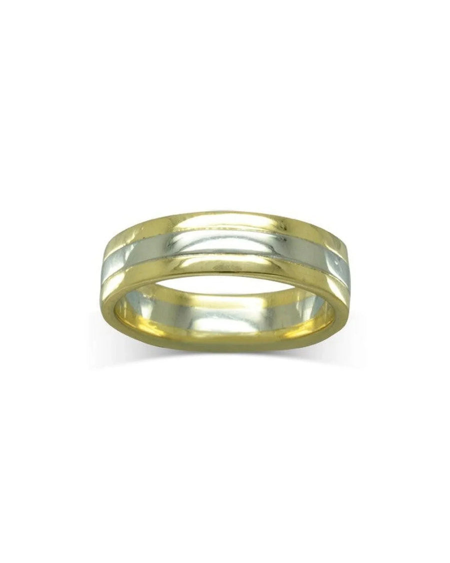 Mixed Metal Gold Flat Wedding Band (6mm) Ring Pruden and Smith