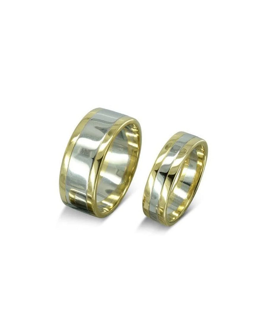 Mixed Metal Gold Flat Wedding Band (6mm) Ring Pruden and Smith