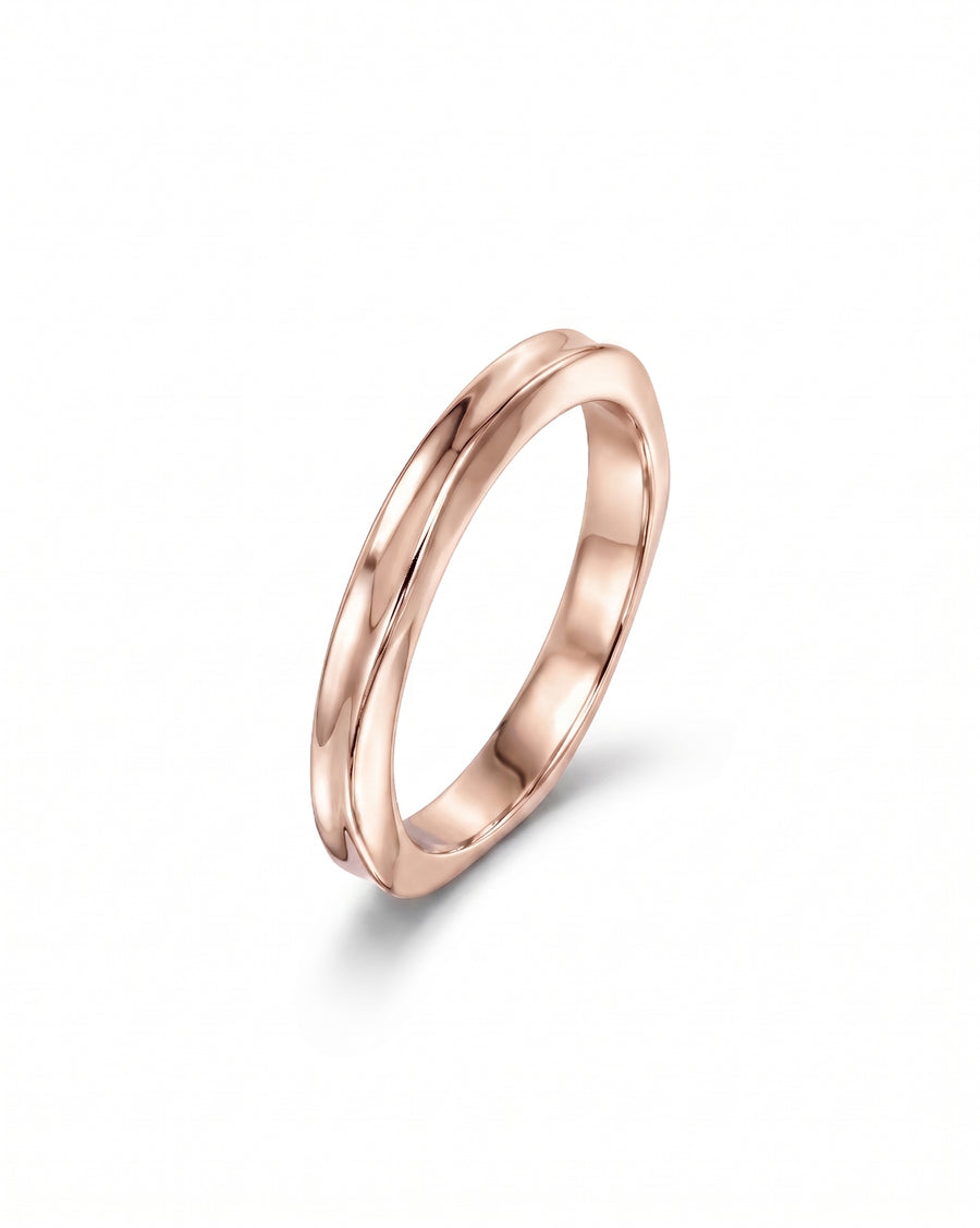 9ct rose gold 2mm side hammered dainty wedding ring.