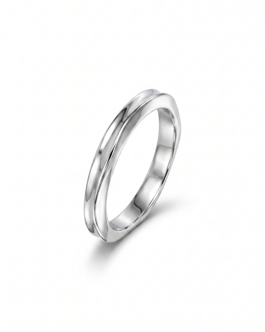 9ct white gold 2mm side hammered dainty wedding ring.