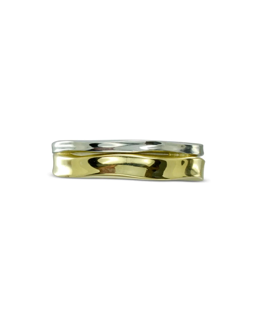 Side Hammered Mixed Metal Yellow Gold and Platinum Wedding Ring Ring Pruden and Smith
