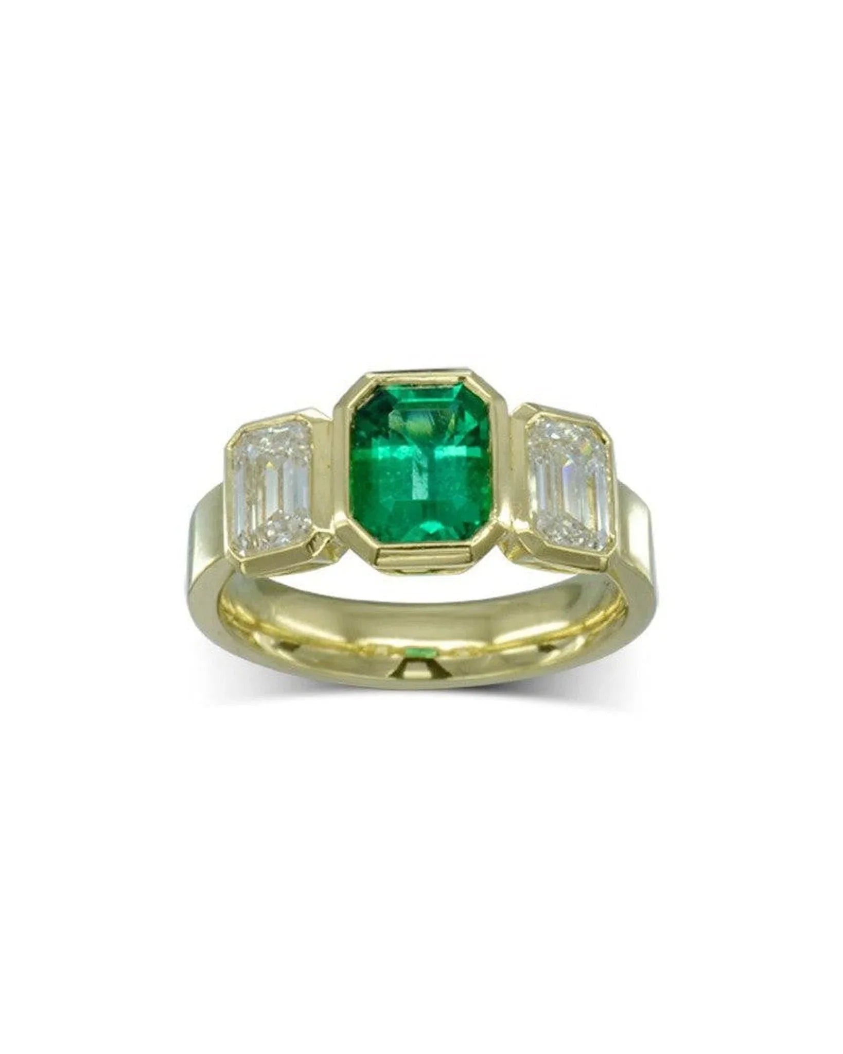 Yellow Gold Emerald and Diamond Trilogy Ring Ring Pruden and Smith