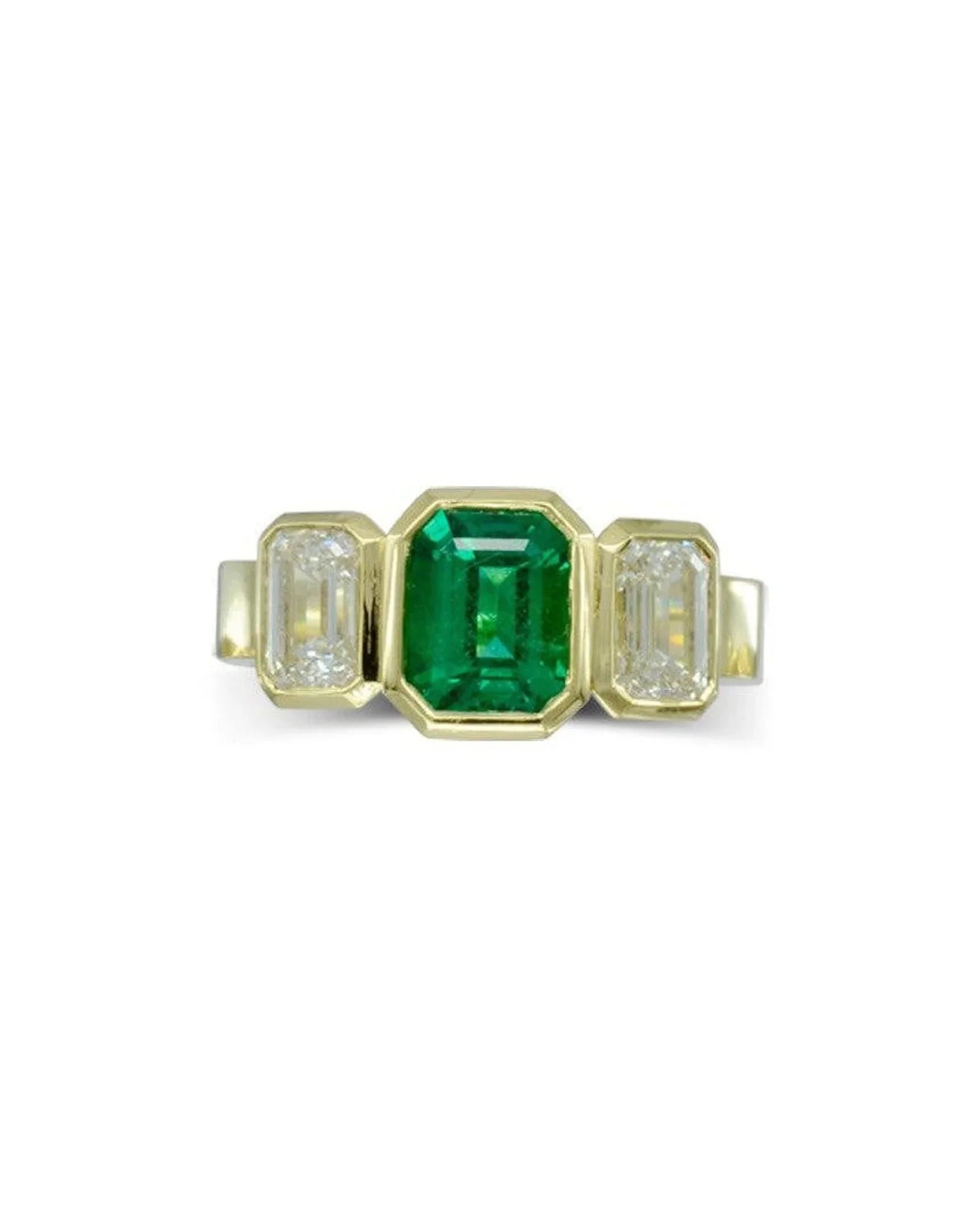 Yellow Gold Emerald and Diamond Trilogy Ring Ring Pruden and Smith
