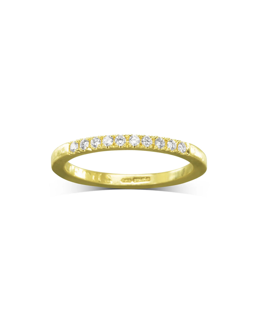 Handmade yellow gold ring with pavé set diamonds and textured finish