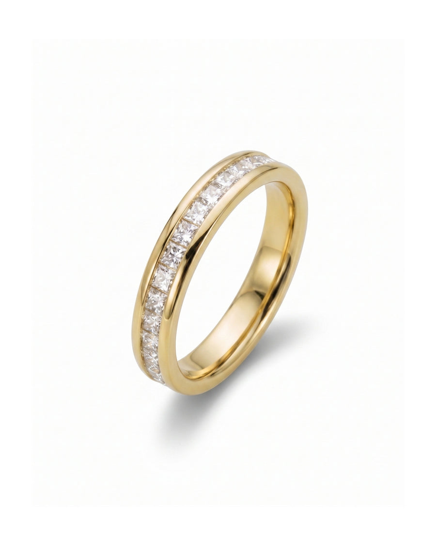 Yellow gold princess cut diamond ring.