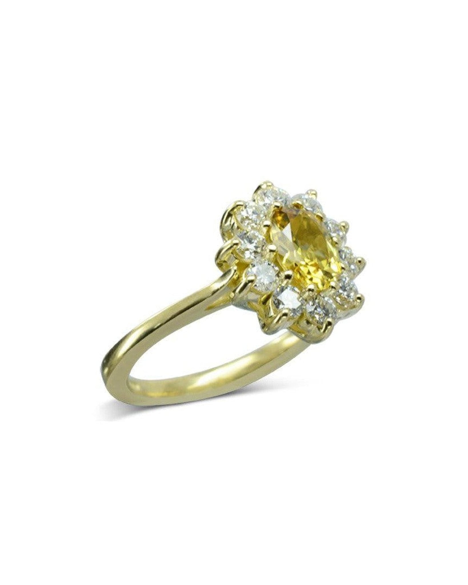 Yellow Sapphire Diamond Vintage Cluster Ring Ring Pruden and Smith