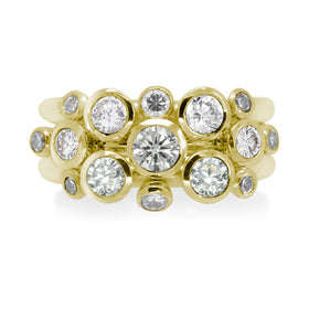 Platinum Diamond Cluster Stacking Rings Ring Pruden and Smith 18ct Yellow Gold  