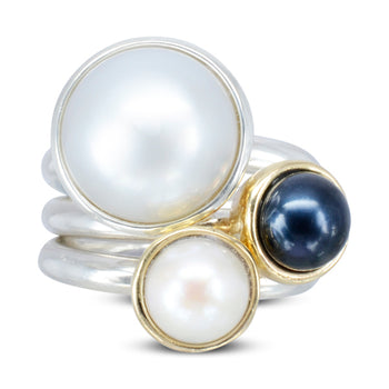 Pearl Stacking Ring Set (Large) Ring Pruden and Smith Silver 10mm White Freshwater 