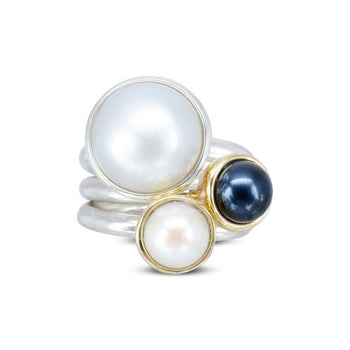 Pearl Stacking Ring Set (Large) Ring Pruden and Smith Silver 10mm White Freshwater 