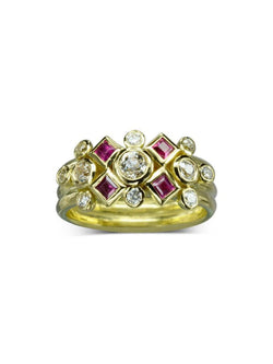 Princess Cut Ruby and Diamond Yellow Gold Stacking Ring Ring Pruden and Smith   