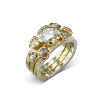 Two Tone Round Brilliant and Rough Diamond Stacking Ring Set Ring Pruden and Smith   
