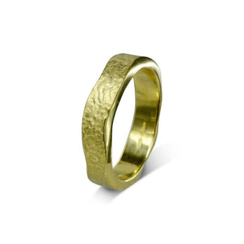Side Hammered Textured Yellow Gold Court Wedding Ring (5mm) Ring Pruden and Smith   