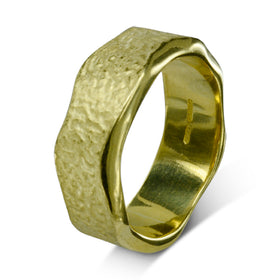 Wide Textured Gold Wedding Band Ring Pruden and Smith   
