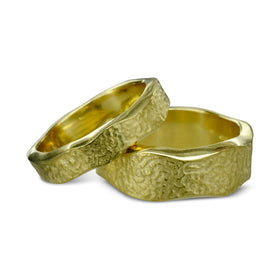 Wide Textured Gold Wedding Band Set Ring Pruden and Smith   
