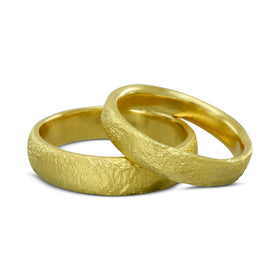 Court Shaped Textured Gold Wedding Band Set Ring Pruden and Smith   