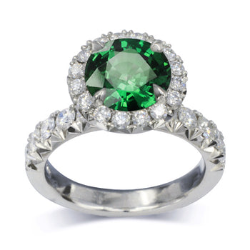Fish Tail Setting Emerald Platinum Cluster Ring Ring Pruden and Smith   