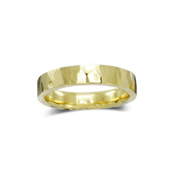 Hammered Flat Yellow Gold Wedding Ring Ring Pruden and Smith   