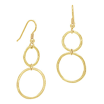 Hammered Hoop Yellow Gold Dangly Earrings Earring Pruden and Smith   