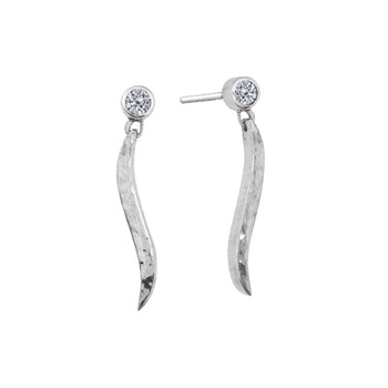 Forged Silver and Gemstone Drop Earrings Earring Pruden and Smith Cubic Zirconia (white)  
