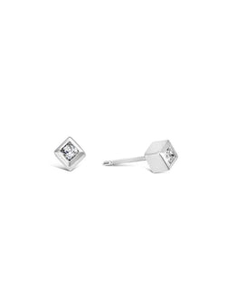 Cube Princess Cut Diamond Stud Earrings Earstuds Pruden and Smith Platinum  