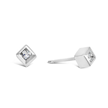 Cube Princess Cut Diamond Stud Earrings Earstuds Pruden and Smith Platinum  