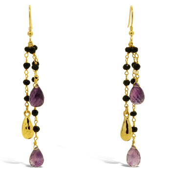 Amethyst and Onyx Beaded Silver Tassel Drop Earrings Earring Pruden and Smith   