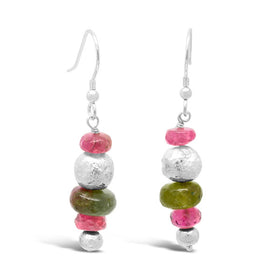 Nugget Silver and Gemstone Drop Earrings Earring Pruden and Smith Tourmaline (Dark Pink)  