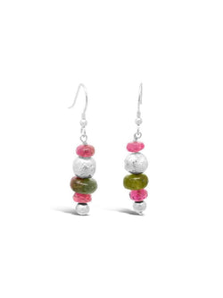 Nugget Silver and Gemstone Drop Earrings Earring Pruden and Smith Tourmaline (Dark Pink)  