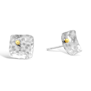 Square Gold and Silver Beaded Stud Earrings (Small) Earring Pruden and Smith   