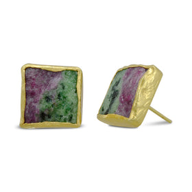 Large Ruby Zoisite Square Earstuds Earring Pruden and Smith   