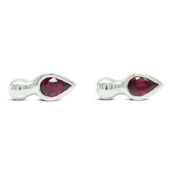 Pear Shaped White Gold Ruby Stud Earrings Earring Pruden and Smith   