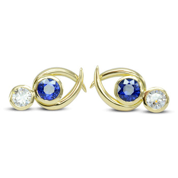 Spiky Sapphire and Diamond Yellow Gold Stud Earrings Earring Pruden and Smith   